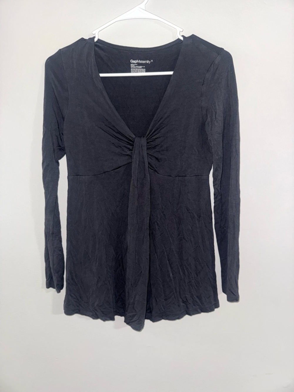 Gap Maternity Gray V-Neck Knot Front Long Sleeve Tunic Top Size S